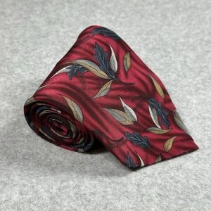 Vintage Stonehenge Silk Tie Red Leaf Floral USA Made Classic Necktie